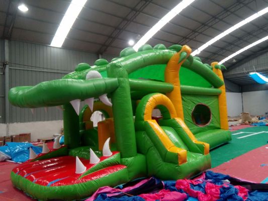 Green Crocodile Bounce House 0.55mm PVC Material Reinforcements For Zipper Joints